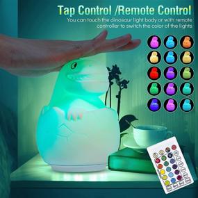 img 3 attached to Dinosaur Night Light for Kids Room: BIRUI Cute Dino Lamp - Perfect Toddler Birthday Gift with Color Changing Battery; Ideal for Boys, Girls, Baby Nursery; Portable Squishy Silicon Beside Lamp for Children Bedroom (Modern)