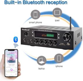 img 1 attached to 🔊 Sunbuck AS-90BU Беспроводной Bluetooth домашний аудиоусилитель – 400W Двухканальная компактная стереосистема домашнего кинотеатра с FM-радио, USB/SD, AUX, RCA, входом для микрофона, пультом дистанционного управления для улучшенного звукового опыта