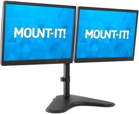 img 2 attached to 🖥️ Mount-It! Двухмониторная стойка - подходит для компьютерных экранов размером от 21 до 32 дюйма - позволяет стоять на свободной поверхности - с регулируемыми плечами полного движения - совместима с VESA