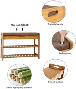 img 2 attached to 👞 C&amp;AHOME 3-Tier Shoe Rack Bench: Stylish and Sturdy Bamboo Organizer with Cushion for Entryway, Hallway, Bathroom, Living Room - Light Brown