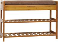 👞 c&amp;ahome 3-tier shoe rack bench: stylish and sturdy bamboo organizer with cushion for entryway, hallway, bathroom, living room - light brown logo