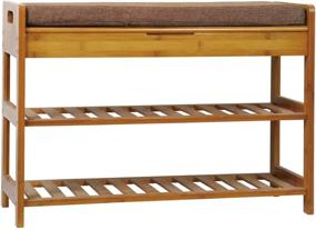 img 4 attached to 👞 C&amp;AHOME 3-Tier Shoe Rack Bench: Stylish and Sturdy Bamboo Organizer with Cushion for Entryway, Hallway, Bathroom, Living Room - Light Brown