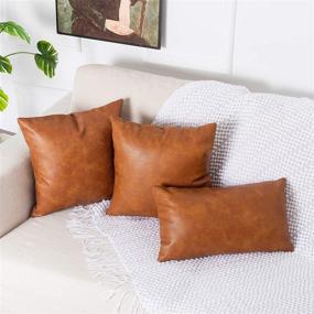 img 1 attached to 🛋️ PANOD Premium Faux Leather Throw Pillow Covers - Modern Luxury Decorative Lumbar Cushion Cases for Sofa Couch Bed Car Outdoor, Brown, 12x20 inch