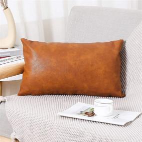 img 4 attached to 🛋️ PANOD Premium Faux Leather Throw Pillow Covers - Modern Luxury Decorative Lumbar Cushion Cases for Sofa Couch Bed Car Outdoor, Brown, 12x20 inch