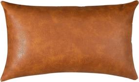 img 3 attached to 🛋️ PANOD Premium Faux Leather Throw Pillow Covers - Modern Luxury Decorative Lumbar Cushion Cases for Sofa Couch Bed Car Outdoor, Brown, 12x20 inch