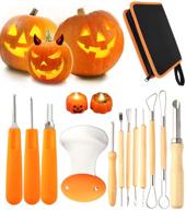 🎃 premium 12-piece pumpkin carving tool set – heavy-duty stainless steel kit with storage carrying case – ideal carving knife for pumpkin halloween decor (yellow, 12-pack) logo