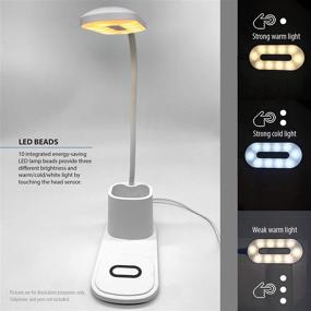 img 1 attached to 💡 Настольная лампа Deke Home с LED-подсветкой, беспроводной зарядкой и держателем для ручек - 3 уровня яркости, заботливый к глазам светильник, 3 цвета - сенсорное управление, гибкая регулировка - идеальная ночная лампа для детей.