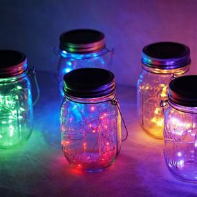 img 1 attached to 🌟 StarryMine Upgraded Solar Mason Jar Lights - Set of 8: Waterproof Fairy Firefly Jar Lids String Lights with Hangers (Jars not Included) - Ideal for Patio, Yard, Garden, Wedding, Easter Decor - 8 Colors