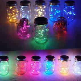 img 2 attached to 🌟 StarryMine Upgraded Solar Mason Jar Lights - Set of 8: Waterproof Fairy Firefly Jar Lids String Lights with Hangers (Jars not Included) - Ideal for Patio, Yard, Garden, Wedding, Easter Decor - 8 Colors