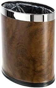 img 1 attached to 🗑️ Brelso 'Invisi-Overlap' Small Office Leatherette Trash Can - Modern Oval Home Décor in Brown