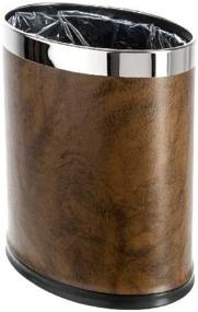 img 2 attached to 🗑️ Brelso 'Invisi-Overlap' Small Office Leatherette Trash Can - Modern Oval Home Décor in Brown