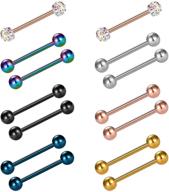 📿 vcmart 14pcs 14 gauge 12-18mm tongue rings nipple straight barbells surgical steel body piercing jewelry set logo