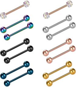 img 4 attached to 📿 vcmart 14pcs 14 Gauge 12-18mm Tongue Rings Nipple Straight Barbells Surgical Steel Body Piercing Jewelry Set