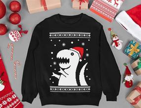 img 1 attached to 🎄 Festive Dinosaur Sleeve T-Shirt: Boys' Christmas Clothing & Stylish Hoodies/Sweatshirts