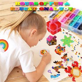 img 2 attached to 🧩 YFZYT Fuse Beads Kit: 26 Colors, 7200pcs 5mm Iron Beads Kids Craft Set with Pegboards, Tweezers, Ironing Paper, and Patterns - Perfect DIY Gifts for Boys and Girls