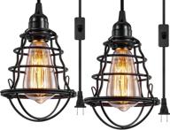 💡 vintage industrial plug in pendant lights - 2-pack cage hanging edison pendant lighting with on/off switch - e26 e27 mini pendant light fixtures логотип