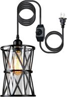 🏡 hmvpl farmhouse pendant lighting with clear glass lampshade - outdoor swag lamp for dining room, bedroom, foyer, hallway, kitchen island - plug-in cord and on/off dimmer switch included логотип