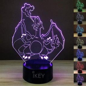 img 4 attached to 🔥 IKEY 3D Illusion Charizard LED Night Light: 7 Colors Gradual Changing USB Touch Switch Visual Lights - Perfect for Holiday Gifts and Home Decor