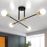 💡 sputnik chandelier black and gold pendant: mid century modern industrial ceiling lamp fixture for dinning, kitchen, farmhouse living, bedroom, hallway, foyer - 4 light логотип