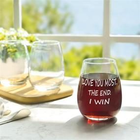 img 1 attached to 🍷 Love You Most The End I Win: Stemless Wine Glass - Perfect Gift for Lovers, Couples, Wife, Girlfriend, Fiancée - Ideal for Engagement, Wedding, Bridal Showers, Valentine's Day!