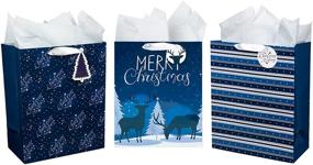 img 4 attached to 🎁 Premium WRAPAHOLIC 13" Large Christmas Gift Bag Assortment with Mix-n-Match Gift Tags and Tissue Paper, Reindeer and Stripes Design (Pack of 3)