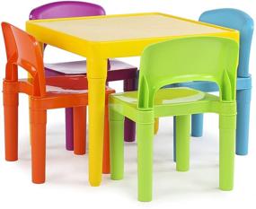 img 4 attached to 🟡 Humble Crew Kids Plastic 4 Set: Vibrant Yellow Table with Matching Chairs for Playful Spaces