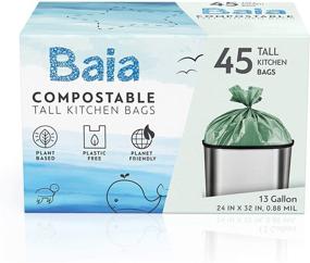 img 4 attached to 🌿 Biodegradable Tall Trash Bags by Baia – BPI ASTM D6400 Certified, 13 Gallon 24x32 Inch, 0.88 Mils Thickness, Heavy Duty, Strong, Thicker, for Home Kitchen Garbage and Food Waste Disposal