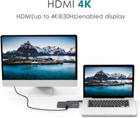 img 3 attached to WAVLINK USB C флешка станция док-станция с 4K HDMI, 7-в-1 тип C мини-адаптер для MacBook Pro и ноутбуков Windows: 60W PD зарядка, гигабитный Ethernet, USB 3.0, съемный SD-карт-ридер.