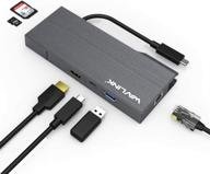 wavlink usb c флешка станция док-станция с 4k hdmi, 7-в-1 тип c мини-адаптер для macbook pro и ноутбуков windows: 60w pd зарядка, гигабитный ethernet, usb 3.0, съемный sd-карт-ридер. логотип