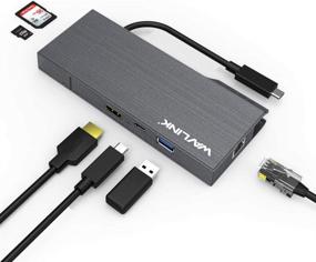 img 4 attached to WAVLINK USB C флешка станция док-станция с 4K HDMI, 7-в-1 тип C мини-адаптер для MacBook Pro и ноутбуков Windows: 60W PD зарядка, гигабитный Ethernet, USB 3.0, съемный SD-карт-ридер.