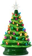 🎄 приукрасьте свою рождественскую декорацию с праздничной керамической настольной елкой размером 15 дюймов - многоцветные огни и звезда в комплекте! логотип