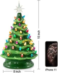img 3 attached to 🎄 Приукрасьте свою рождественскую декорацию с праздничной керамической настольной елкой размером 15 дюймов - многоцветные огни и звезда в комплекте!