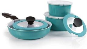 img 4 attached to 🍳 Emerald Green Midas PLUS Neoflam 9pc Nonstick Ceramic Cookware Set with Space-Saving Handle, Oven Safe Design