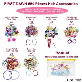img 3 attached to FIRST DAWN 650 pcs Hair Accessories Set for Girls - Colorful Clips, Ties, Bands & Barrettes for Ponytails, Braids & Up-Dos - Suitable for Fine, Thick Hair - Baby to Women's Sizes