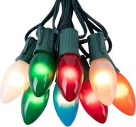 🎄 vintage incandescent ceramic christmas lights, multicolor c9 25 feet, outdoor indoor holiday decorations for patio, fence, roofline - opaque bulbs with 2 spare, 25 bulbs included logo