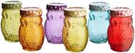 🦉 style setter 206242-6gb owl colors glass jar set - airtight metal lids - 6 piece - multi colors - 2.5 x 2.5 x 5.25 inches логотип