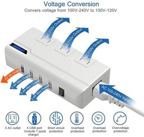 img 3 attached to 🔌 Преобразователь напряжения GEARGO мощностью 230 Вт снижения мощности 220 В в 110 В Универсальный адаптер для путешествий с 4-портовым USB-зарядным устройством, адаптер для розеток Великобритании/Австралии/ЕС/Италии/США для выпрямителя волос, плойки - белый