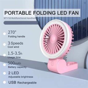 img 3 attached to 🌬️ Portable Mini Handheld Fan with LED light, Adjustable USB Rechargeable Foldable Table Fan for Kids, Girls, Women - Ideal for Home, Office, Outdoor Travel (Pink)