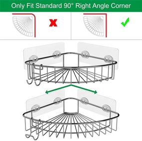 img 2 attached to 🛁 Нержавеющая сталь, защищенная от ржавчины, угловая полка для душа с корзиной - настенный органайзер для хранения с крючками для лофы и держателем для шампуня - 2 штуки, грузоподъемность до 30 фунтов