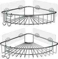 🛁 rust-proof stainless steel corner shower caddy shelf basket rack - wall mounted storage organizer with adhesive suction, loofah hooks, and shampoo holder - 2 pack, up to 30 lbs bearing capacity logo