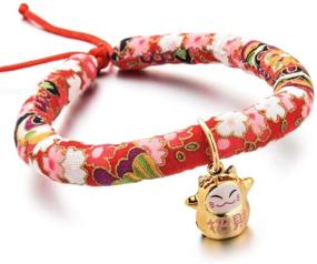 img 2 attached to 🐱 Stylish and Adjustable Japanese Chirimen Kimono Print Cat Collar with Bell Tie - Perfect for Kittens and Puppies - 1 Size Fits All