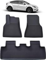 🚗 ldcrs tesla model y floor mats 2021 - all weather protection - 3d waterproof car mats - premium non-slip liners - set of 3 (1st &amp; 2nd row) logo