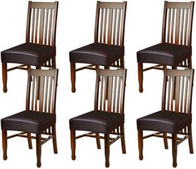 img 4 attached to 🪑 Fuloon Waterproof Dining Chair Covers - Set of 6 Coffee-colored Leather Slipcovers