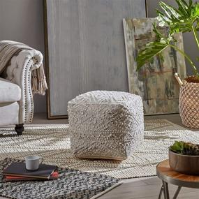 img 3 attached to 🛋️ Boho Beige and Gray Wool and Viscose Sylvia Cube Pouf by Christopher Knight Home