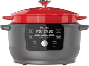 img 4 attached to 🍳 5-in-1 Instant Precision Dutch Oven: Braising, Slow Cooking, Searing/Sautéing, Cooking Pan, Food Warming, 6-Quart, Red Enamel Cast Iron