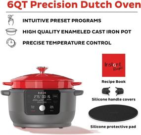 img 3 attached to 🍳 5-in-1 Instant Precision Dutch Oven: Braising, Slow Cooking, Searing/Sautéing, Cooking Pan, Food Warming, 6-Quart, Red Enamel Cast Iron
