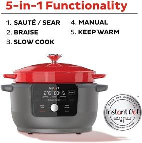 img 2 attached to 🍳 5-in-1 Instant Precision Dutch Oven: Braising, Slow Cooking, Searing/Sautéing, Cooking Pan, Food Warming, 6-Quart, Red Enamel Cast Iron
