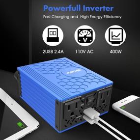 img 1 attached to 🔌 VOLTCUBE 400W Power Inverter 12V DC to 110V AC Converter - Dual USB Car Adapter with 4.8A, 2 Independent AC Outlets (Blue)