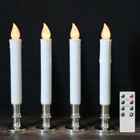 img 4 attached to 🕯️ DRomance 9-inch White Flameless LED Flickering Window Taper Candles with Remote and Timer, Set of 4 Christmas Window Candles in Silver Holders, Battery Operated with Suction Cups and Included Batteries