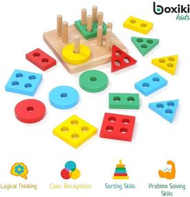 img 3 attached to Montessori Wooden Shape Sorter & Stacking Toys for Boys, Girls, and Toddlers (1-3 Years), Learning & Educational Color Recognition Stacker, Baby Puzzles Gift
